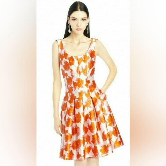$5,000 NEW OSCAR DE LA RENTA TULIP PINK ORANGE SILK MIKADO RUNWAY DRESS US 8, 12 - Picture 1 of 12